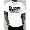 European sizes Men'S Casual Summer Short-Sleeve Round Neck Top Featuring a 1995 'LA Haine' Movie Theme Print, in a Classic Black And White Style