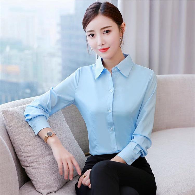 Women's Elegant Autumn White Long Sleeve Shirt - Professional Korean Style, Plus Size, Anti-Exposure