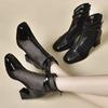 2026 Summer Fashion Women's Hollow-out Mesh Short Boots - Patent Leather Pointed Toe Chunky Heel Breathable Shoes