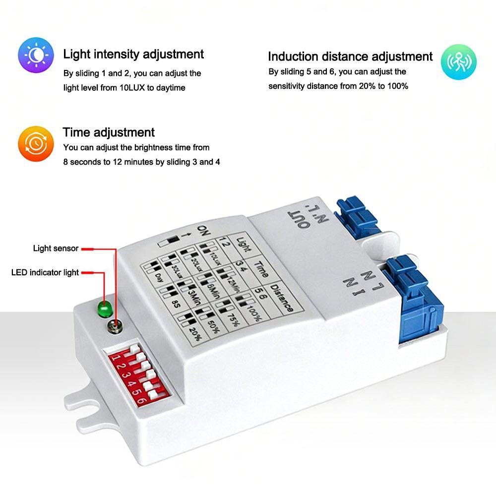 5.8GHz Microwave Sensor 220V Auto-Sensing Switch Easy Install Motion Sensor Lighting Control