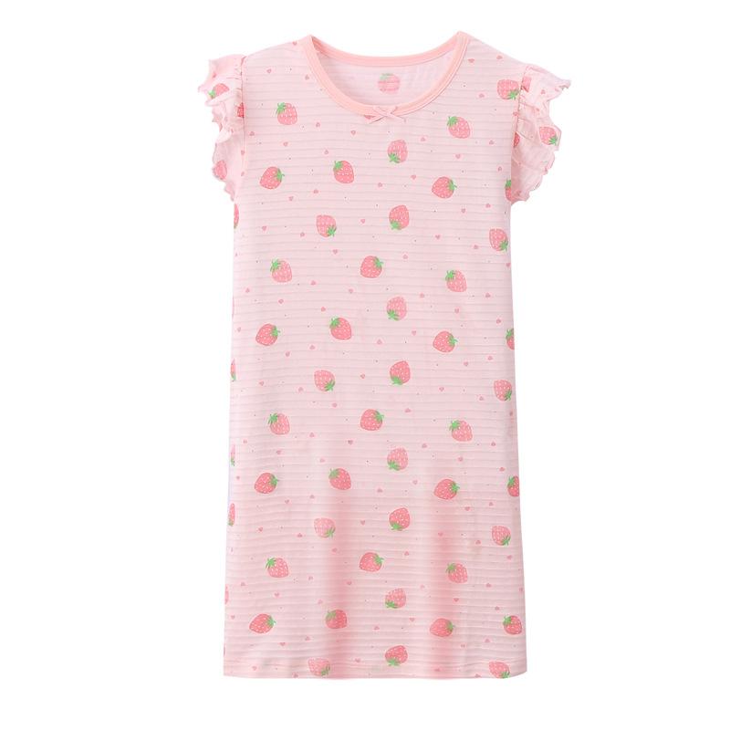 Girls' Sleepwear Dress Children's Pleated Short Sleeve Nightgown Loungewear