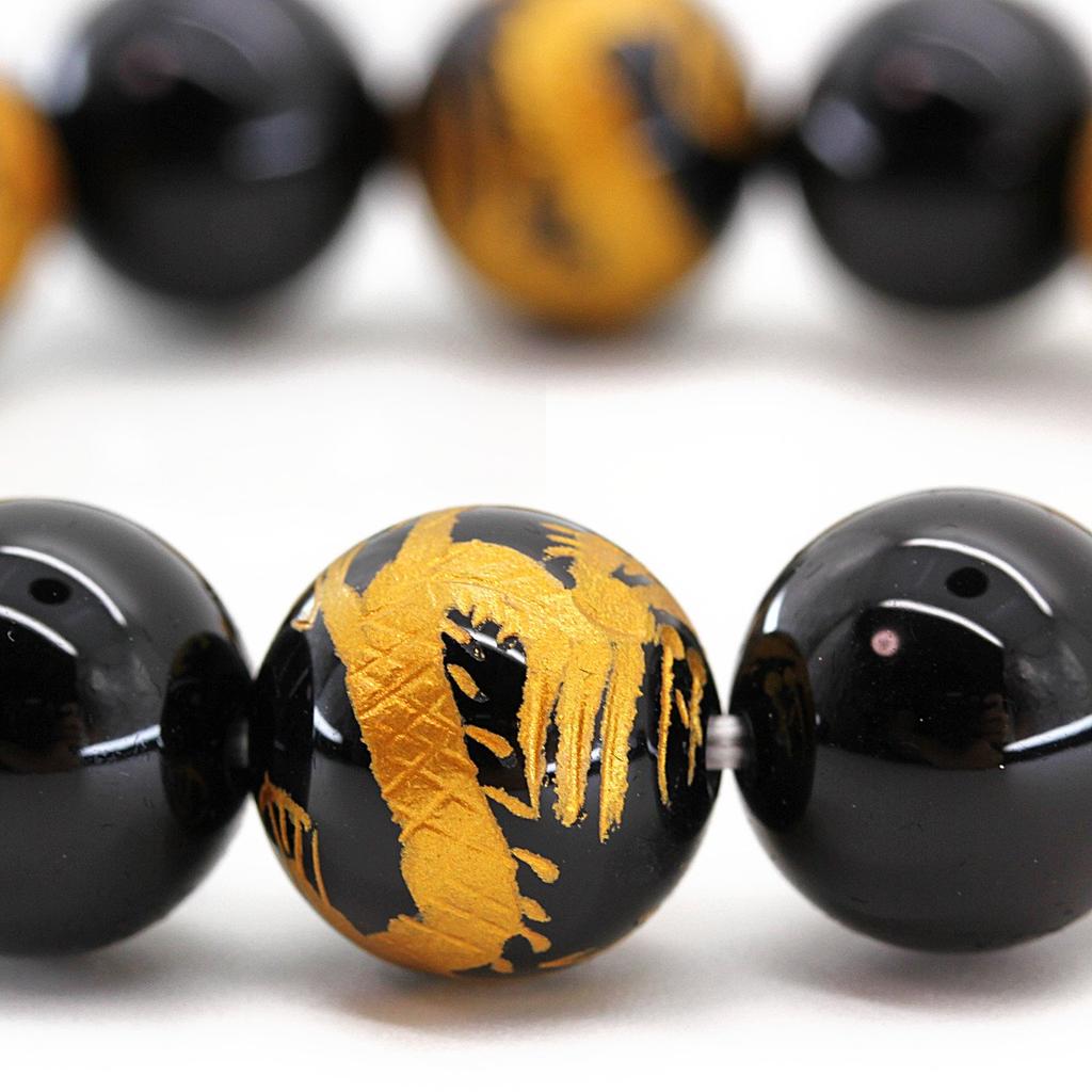 Onyx 12mm Zlatý Vyřezávaný Císařský Drak Onyx 12mm Náramek z Energetických Kamenů [Sekihui] [b434]