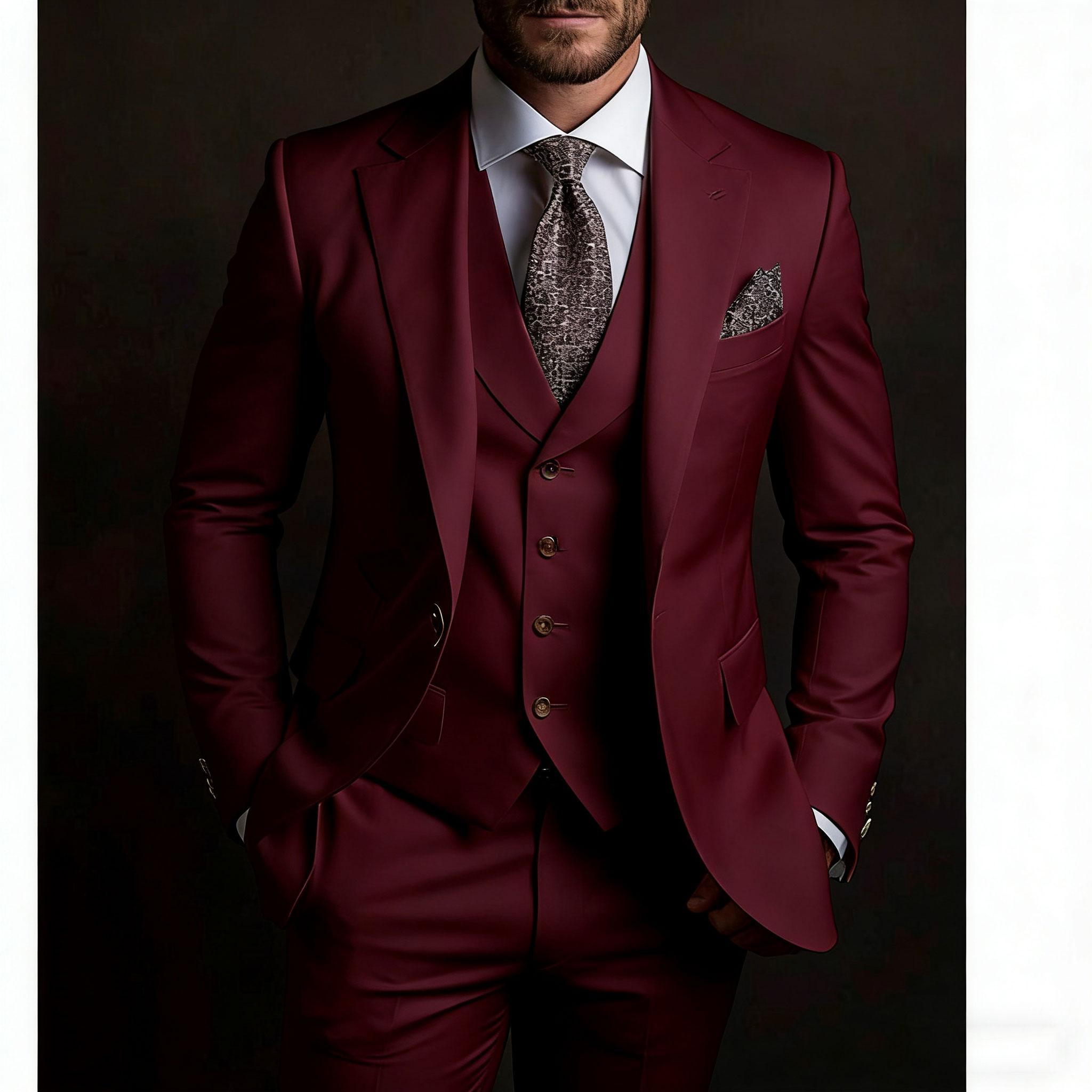 

High Quality Men s Suits 3 Piece Jacket Pants Vest Slim Fit Prom Party Outfits Custom Made 2025 Luxury Blazer Tailor-made S бордовий