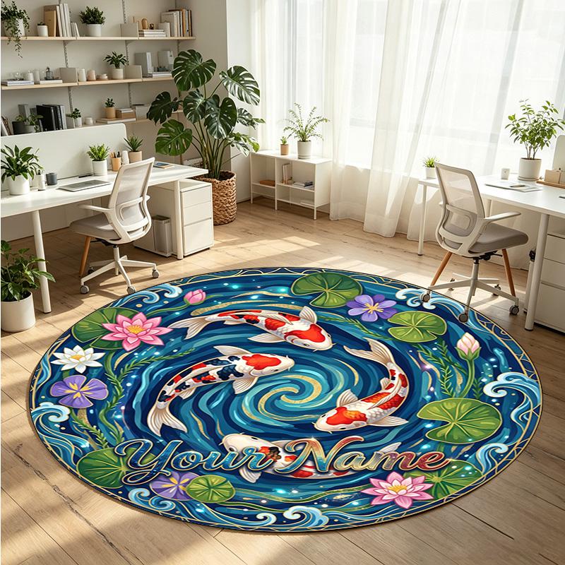 Ocean Sea (86) Theme Round Crystal Velvet Rug Custom Name Text Personalized Floor Mat Home Decor Non Slip Crystal Carpet