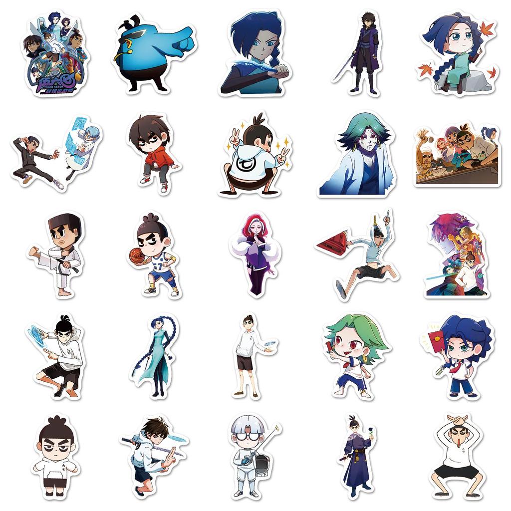 50pcs Q-Version Assassin Wu Liu Qi Stickers: Creative Scissor Seven Notebook DIY Decoration Set