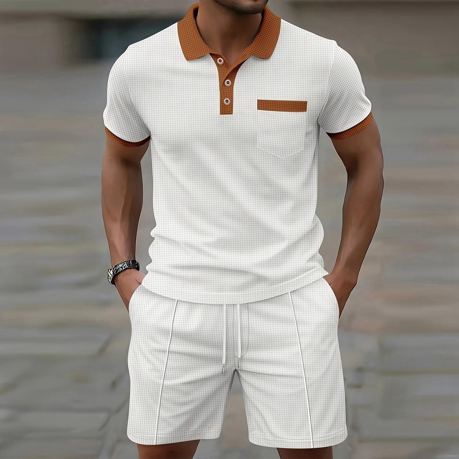 

Men s Collar Short-sleeved Shorts Set - Quick-drying Two-piece Set L білий