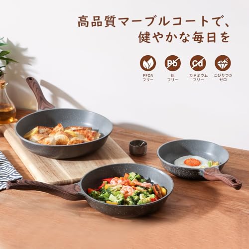 SENSARTE 24cm Frying Pan, Induction & Gas Compatible, Marble Coat, Non-Stick, Non-Toxic, Easy To Clean, Gray, High Heat Efficiency, 1-Year Warranty