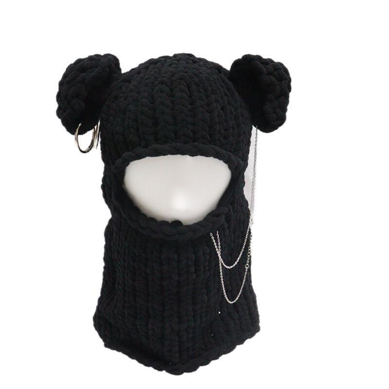 New Hand-Knitted Velvet Rabbit Ear Hat with Devil Horns - Warm, Thick, Sweet, and Stylish Spicy Girl Face Mask