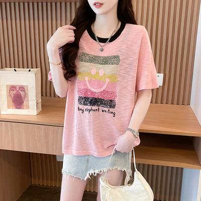 Top Estivo da Donna Taglie Forti Sottile Protezione Solare Ricamo Largo Maniche Corte