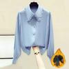 Fleece Shirt for Women's Autumn and Winter Fashion, Youthful Chiffon Shirt, Baby Collar, Belt-covering Shirt, Stylish Top