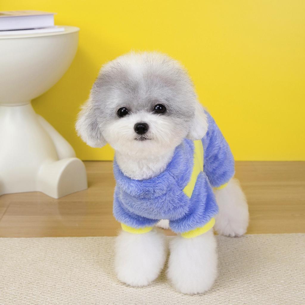 Polar Fleece Four-Legged Dog & Cat Winter Warm Coat with Colorful Stripes Insulated Pet Apparel for Small Breeds Teddy Bichon