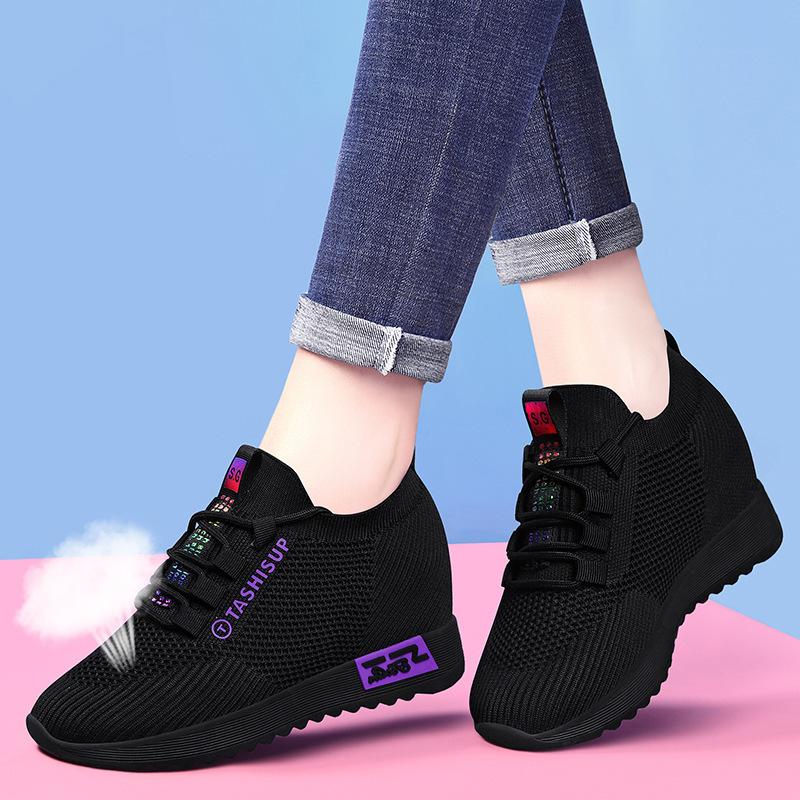 2025 Summer New Flying Woven Shoes Women's Shoes Inner Height Increase Tide Shoes Internet Celebrity Explosion Breathable Versatile Casual Shoes M