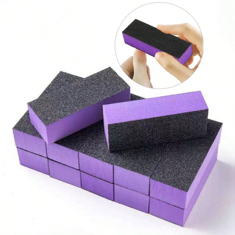 2pcs Buffer Block Sponge Sandpaper Nail File 60/80 Grit 3-Sided Manicure Tools (Purple & Black)