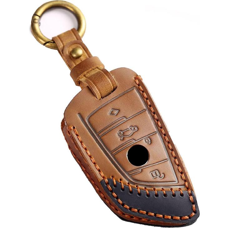Leather Key Fob Cover for BMW 1 3 4 5 7 Series X1 X3 X4 X5 X6 X7 330i 530i 540i 730i 2018- Smart Key Case Holder Accessories (Blue)