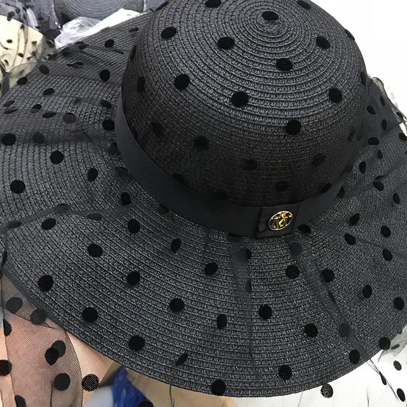 Celebrity style temperament polka dot mesh M straw hat children summer vacation beach hat personalized big brim sun hat cool hat