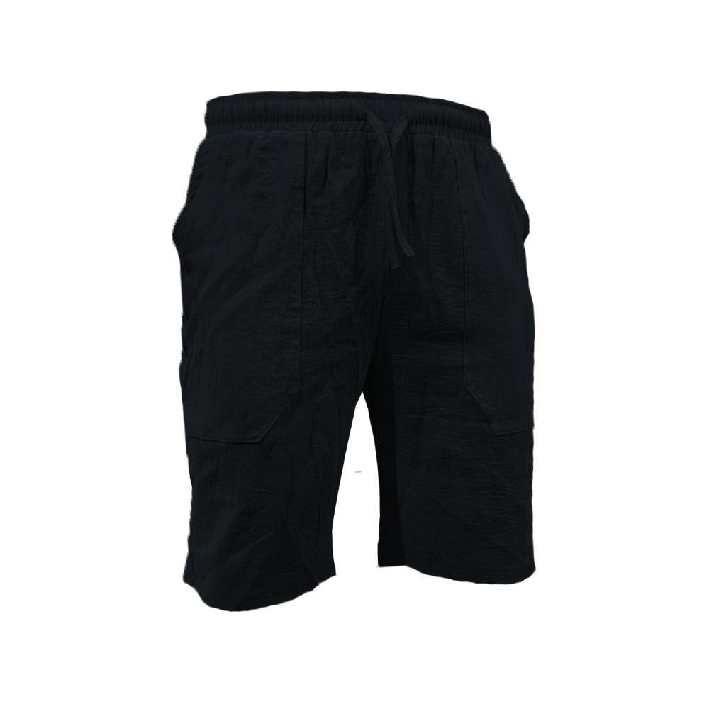 

Men s Summer Cotton-Linen Shorts Drawstring Elastic Waistband Straight Leg Solid Color Breathable Casual Beach Shorts Mid-Length S чёрный