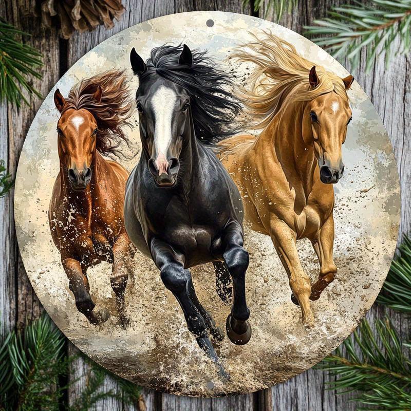D Flat Decorative Signs Plaques pc x aluminum round horse themed metal sign D flat print classic wall hanging decorat