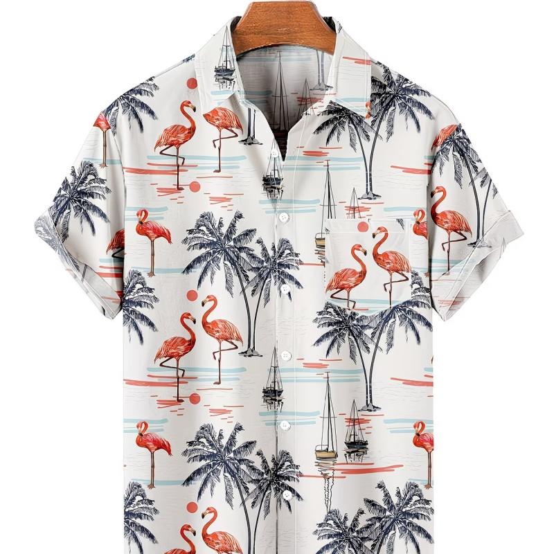 

Men s printed short sleeve button-down shirt with 3D heat transfer pattern, casual beach vacation street style M