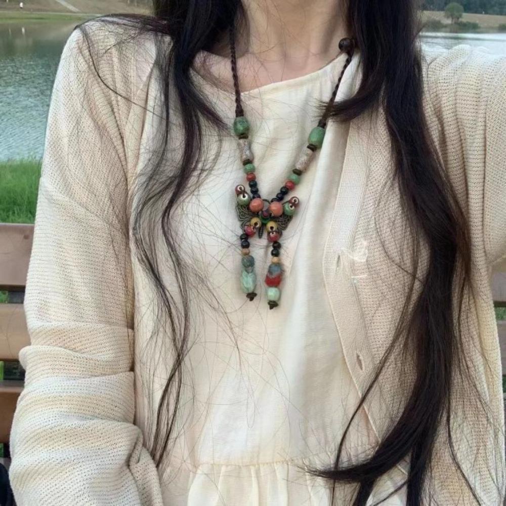 Nasjonal Stil Retro Litterær Stil Nasjonal Stil Bomull og Lin Keramisk Halskjede