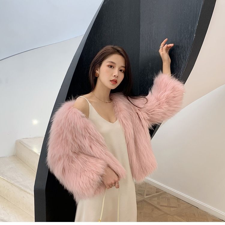 Imitation Waschbärhaar gewebte Imitationspelzjacke Damen kurz 2024 neuer Imitationsfuchspelzmantel junge Mode