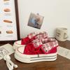 Original thick-soled high-top canvas shoes 22 autumn new plaid design sense chic tide