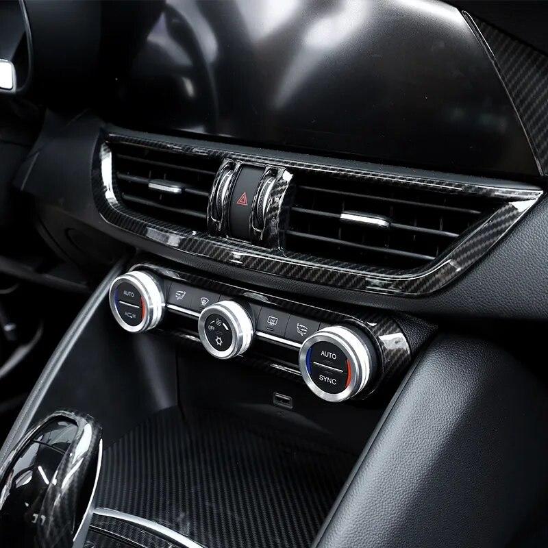 For Alfa Romeo Giulia Stelvio 2017 2018   ABS Carbon Fiber Car Interior Center Console Air Conditioning Vent Frame Trim