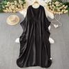 Vestido Feminino Longo de Cetim com Estampa Étnica Retrô, Decote V, Manga Sino, Corte Solto que Disfarça a Barriga, Emagrecimento, Temporada de Outono