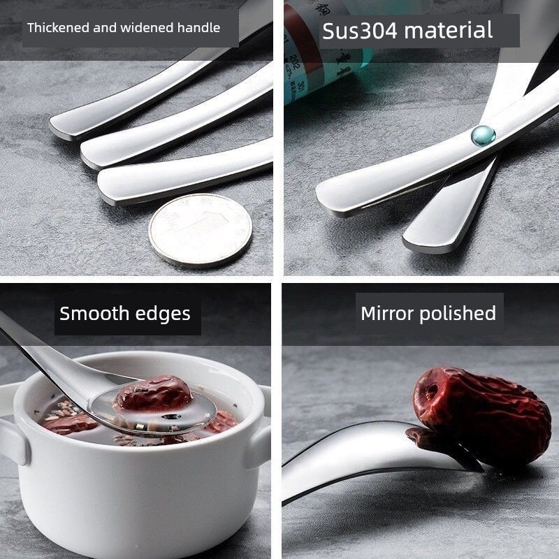 304 Stainless Steel Spoon for Household Use, Food-Grade, High Temperature Resistant, Non-Slip Soup Spoon for Children and Adults, Soup Spoon
