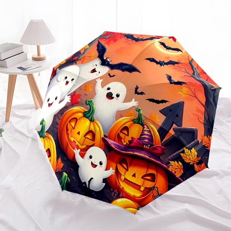 1pc Halloween Ghosts Automatic Umbrella - Automatic Opening And Closing, Sturdy Iron Frame, Portable Folding Design Yy251018177