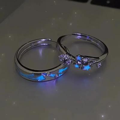 Blau Grün Leuchtender Stern Ring Fluoreszierender Im Dunkeln Leuchtender Herzring Frauen Männer Paar Verstellbare Fingerringe Schmuck Geschenke