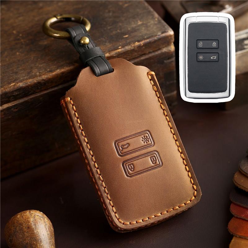 Leather Car Remote Key Cover Case Holder Shell Protector Styling Keyring Fob for Renault Captur Koleos Kadjar 2019 Accessories