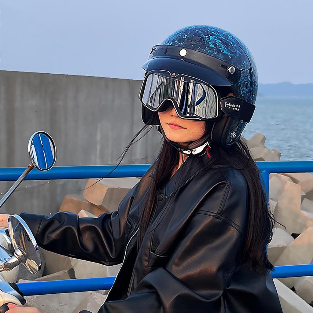 3C Certified Retro Harley Carbon Fiber Motorcycle Helmet, Unisex All-Season Winter Half Helmet
