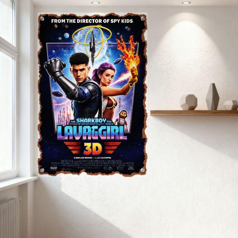 The Sharkboy and Lavagirl in 3D Metal Tin Sign Vintage Distressed Movie Poster for Home Decor Club Bar Cafe Man Cave