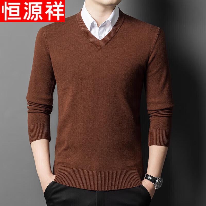 Hengyuanxiang Men's V-Neck Thick Wool Blend Sweater