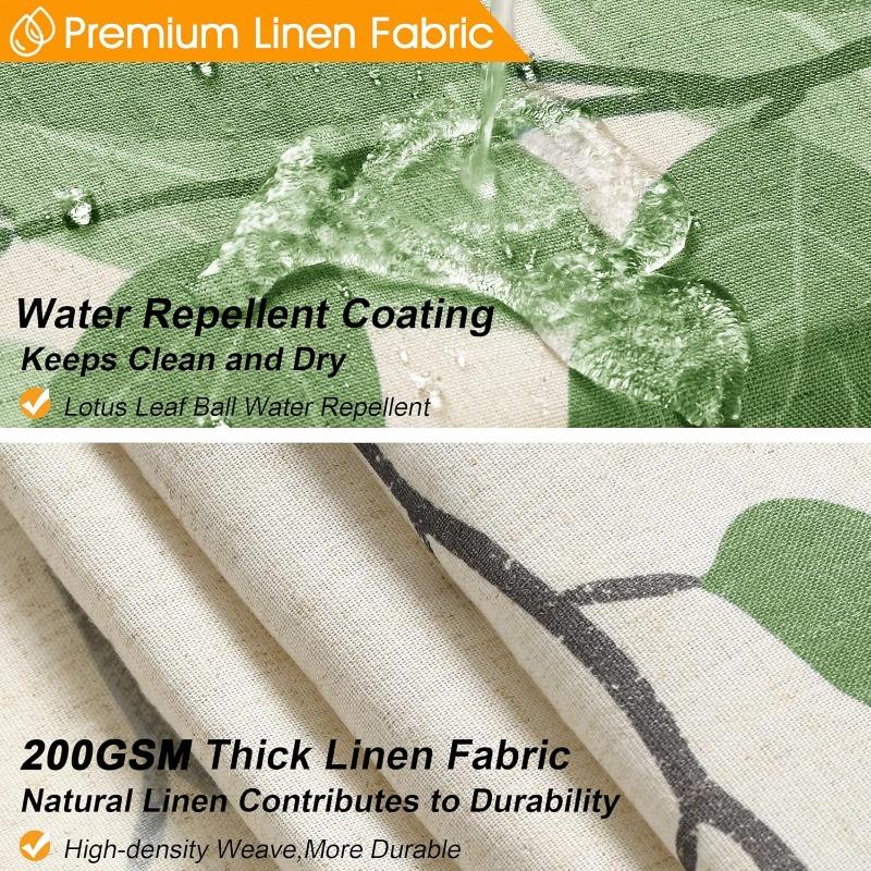 Green Shower Curtains for Bathroom Linen Shower Curtain Nature Themed Plants Leaves Botanical Sage Green and Cream Fabric Cloth