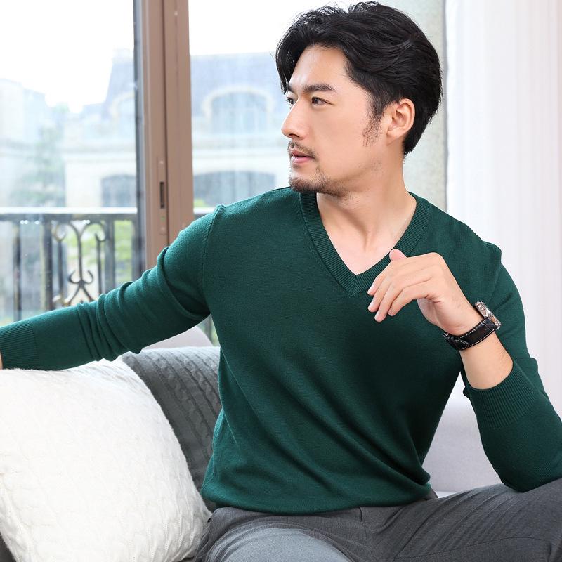 

Мужской свитер большого размера однотонный с V-образным вырезом - Осенне-зимний деловой вязаный пуловер XL