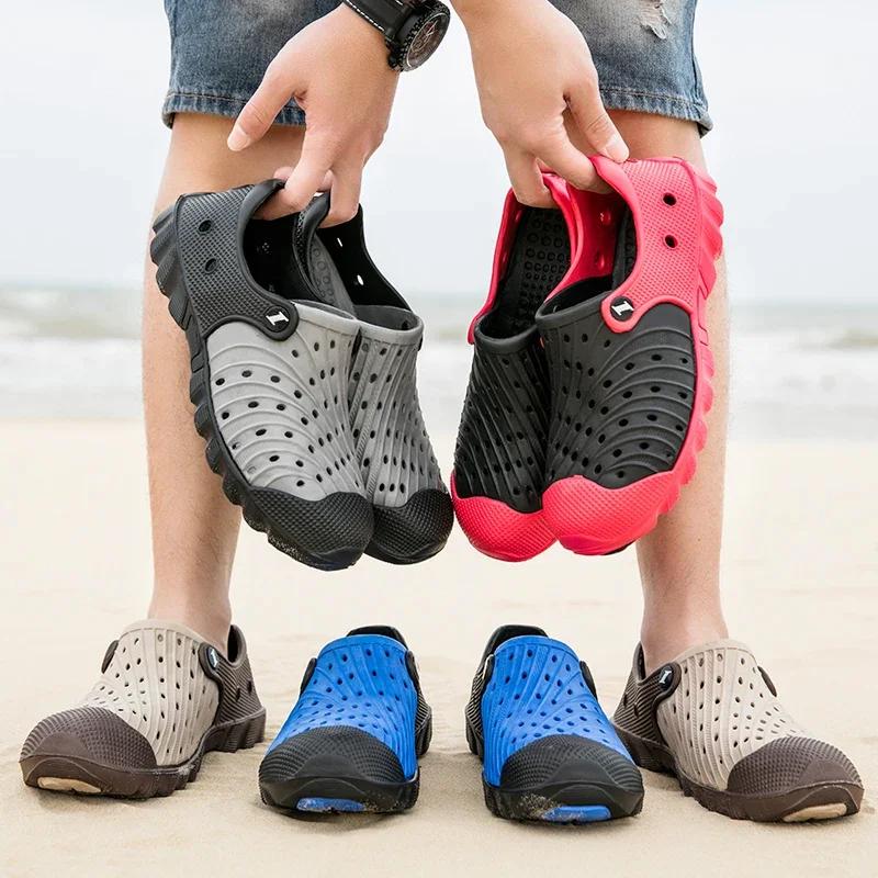 2025 Men's Summer Shoes Sandals Men's Outdoor Comfortable Anti Slip Tear Sandals Hollow Breathable Shoes Fashion Beach Slippers