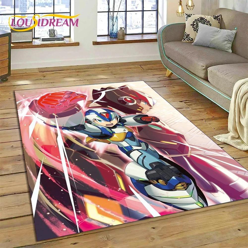 Retro Cartoon Rockman Mega Man Game Carpet Rug for Bedroom Living Room Home Sofa Decoration,Children Play Large Decor Floor Mat