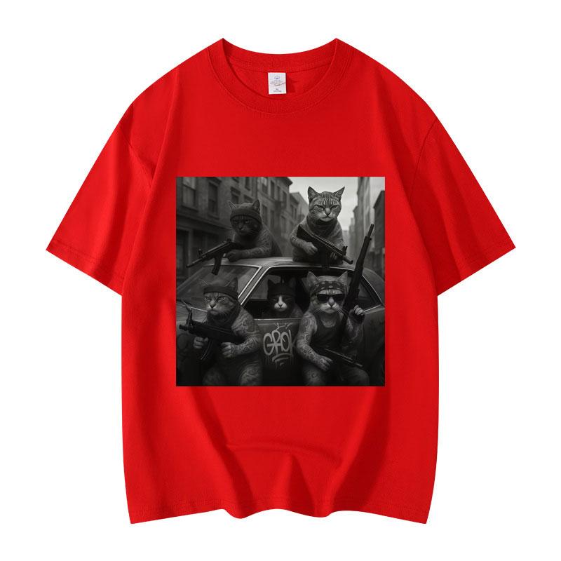 Funny Cat Gang Meme Graphic T Shirts Men's Women's Fashion Vintage T-shirt Summer Casual Loose Short Sleeve T-shirt Streetwear