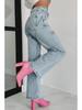 2025 Women's High Waist Straight-Leg Jeans with Chain and Washed Finish