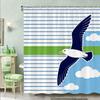 Nautical Shower Curtain 180x180cm – Navy Stripes with Anchor & Yellow Accent, Maritime Bathroom Decor, 12 Hooks