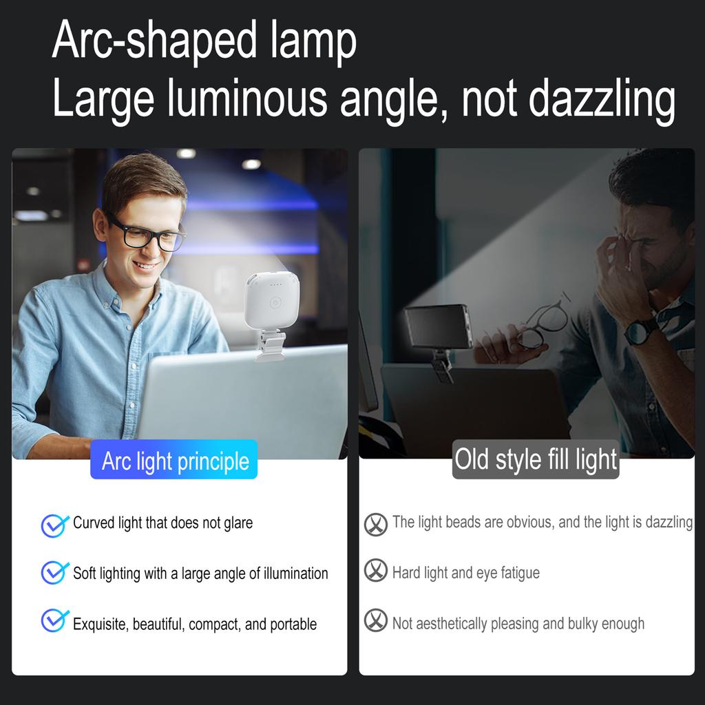 Clip-on LED Fülllicht für Telefon Selfie Licht Konferenz Video Licht 2500K-9000K Dimmbar Eingebaute