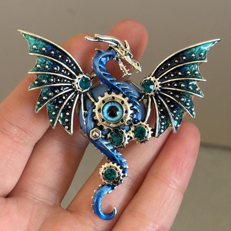Mechanical Dragon Shaped Enamel Colored Brooch Fantasy Wing Dragon Style Retro Clothing Accessories Badge Jewelry Gift