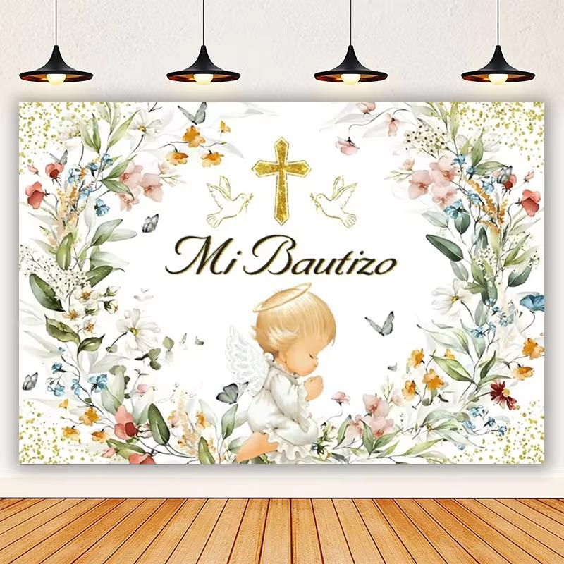 

BEPAN Golden cross white dove my first communion background girl boy baby christening party baby shower decoration background props Vinyl--W120xH80cm