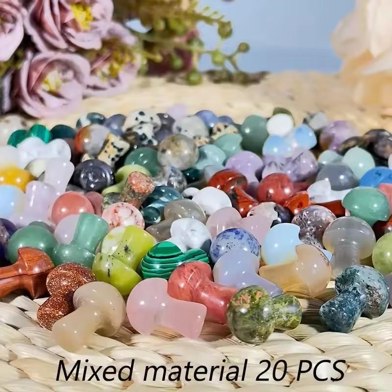 Mini Natural Stone Crystal Mushrooms Figurines Mini Handmade Fairy Cute Garden Accessories Landscape Basin Pot Home Decor Gift