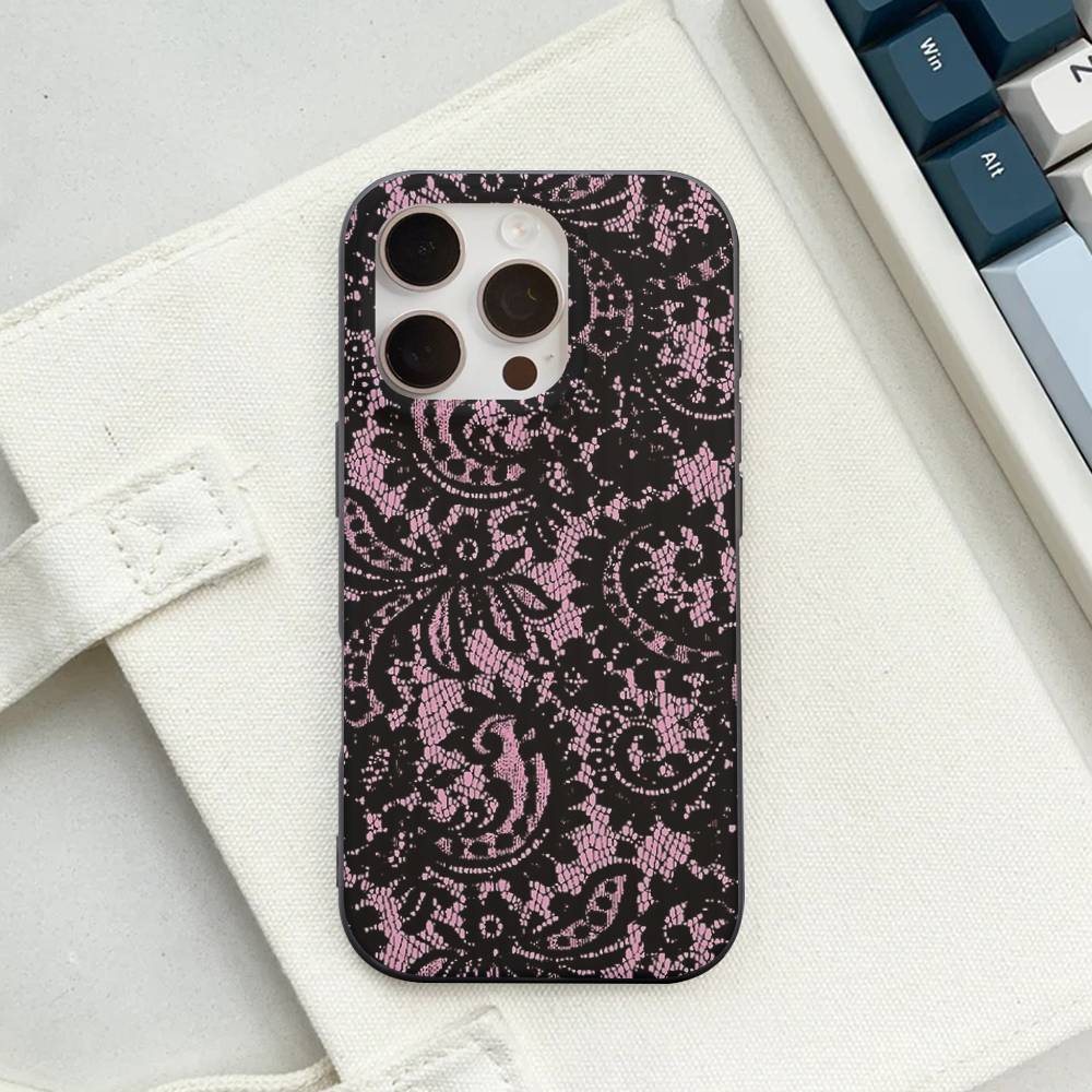 Black Lace Pattern Personalized Mobile Phone Case For IPhone 17 16 15 11 12 13 14 Pro Max Soft Corrugated Silicone Cover Case