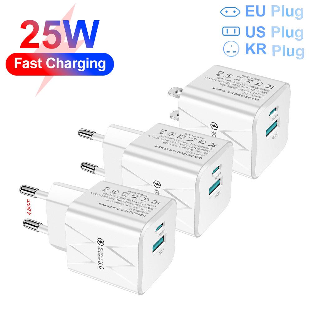 25W Colorful Macaron USB+PD Super Fast Charger with EU/US/KR Compatibility