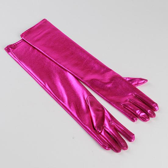 Cosplay Party Stage Performance Women Full Finger Shine Faux Leather Long Gloves