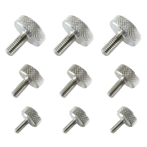 FregocS Knurled Thumb Screws, M3, M4, M5, Stainless Steel, Convenient Set of 9, RTN-YB, for Vernier Calipers and Measuring Instruments