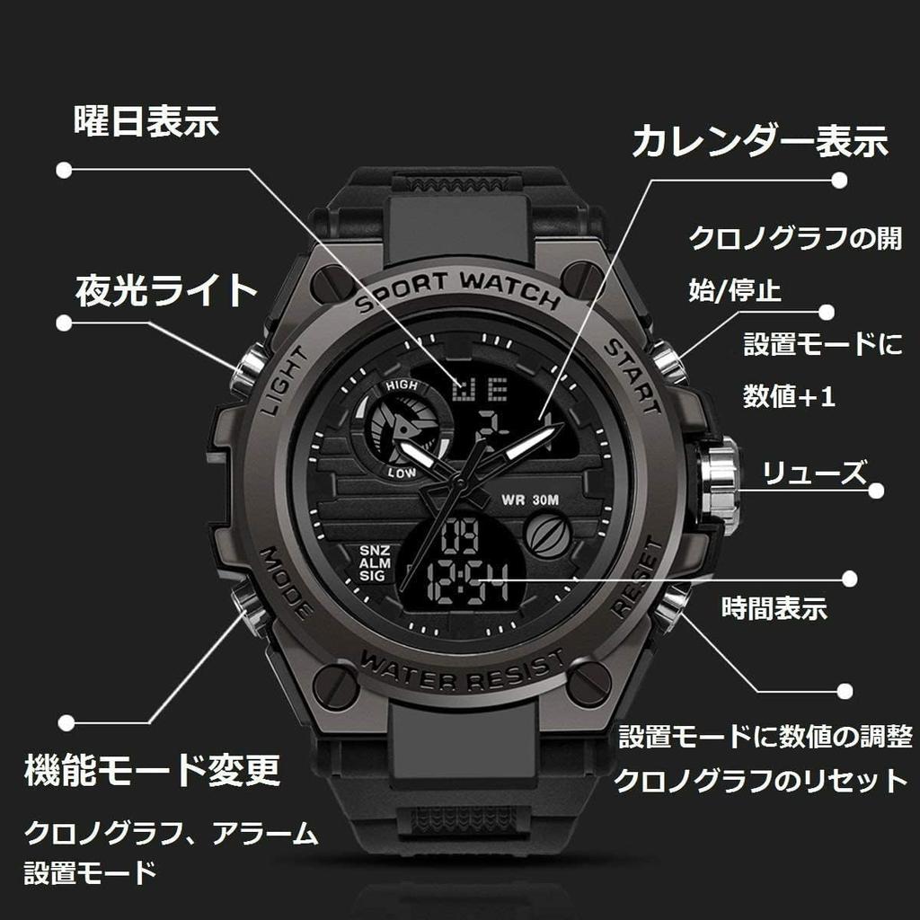 findtime Men's Digital Watch with Analog and Digital Analog Function, Waterproof, Military Watch, Stopwatch, Sports, Dual Time, Stylish Alarm, LED, Ja